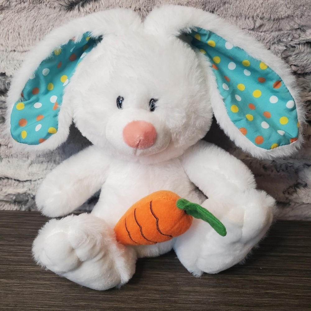 White Easter Bunny Plush Nibbles w/ Carrot Polka Dot Ears American Greetings 8"‎